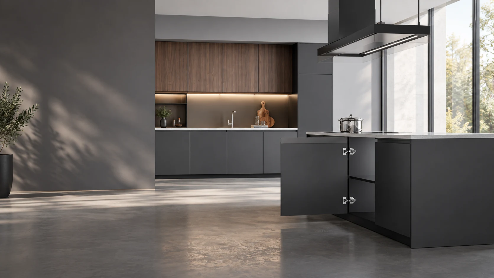 Cabinet hinges in a modern kitchen