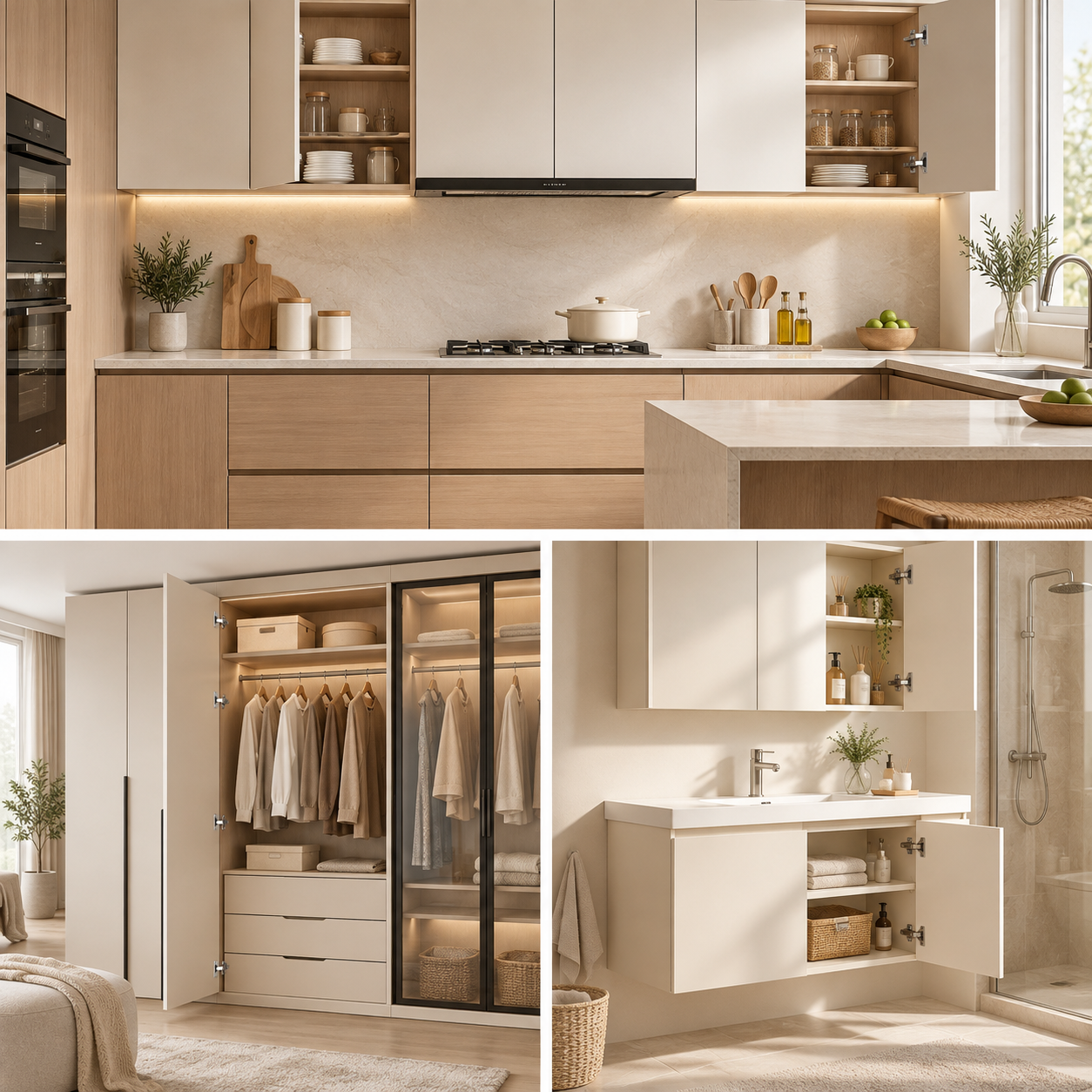 Kitchen, wardrobe and bathroom cabinet applications